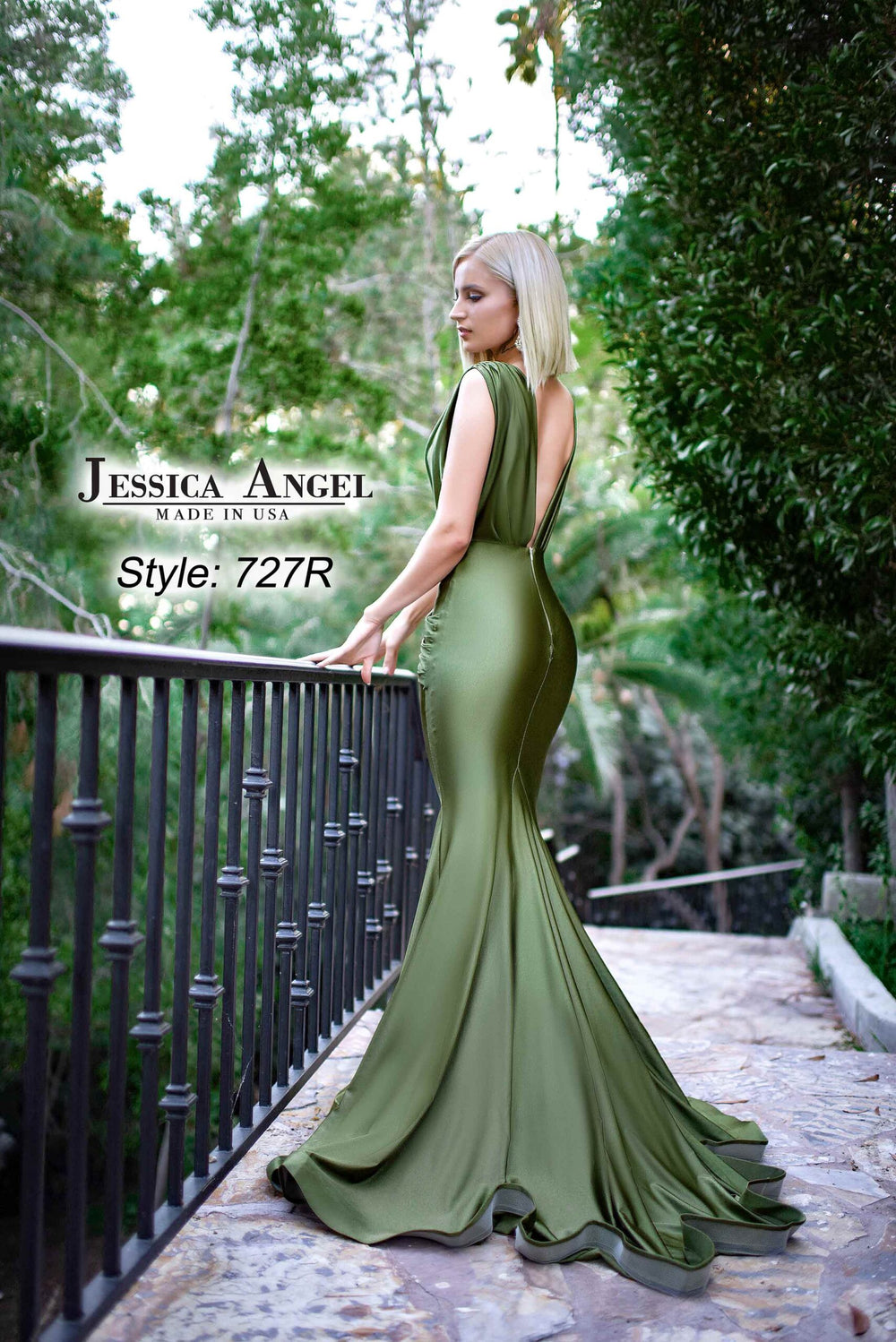 Jessica Angel 727R deep V evening gown back view