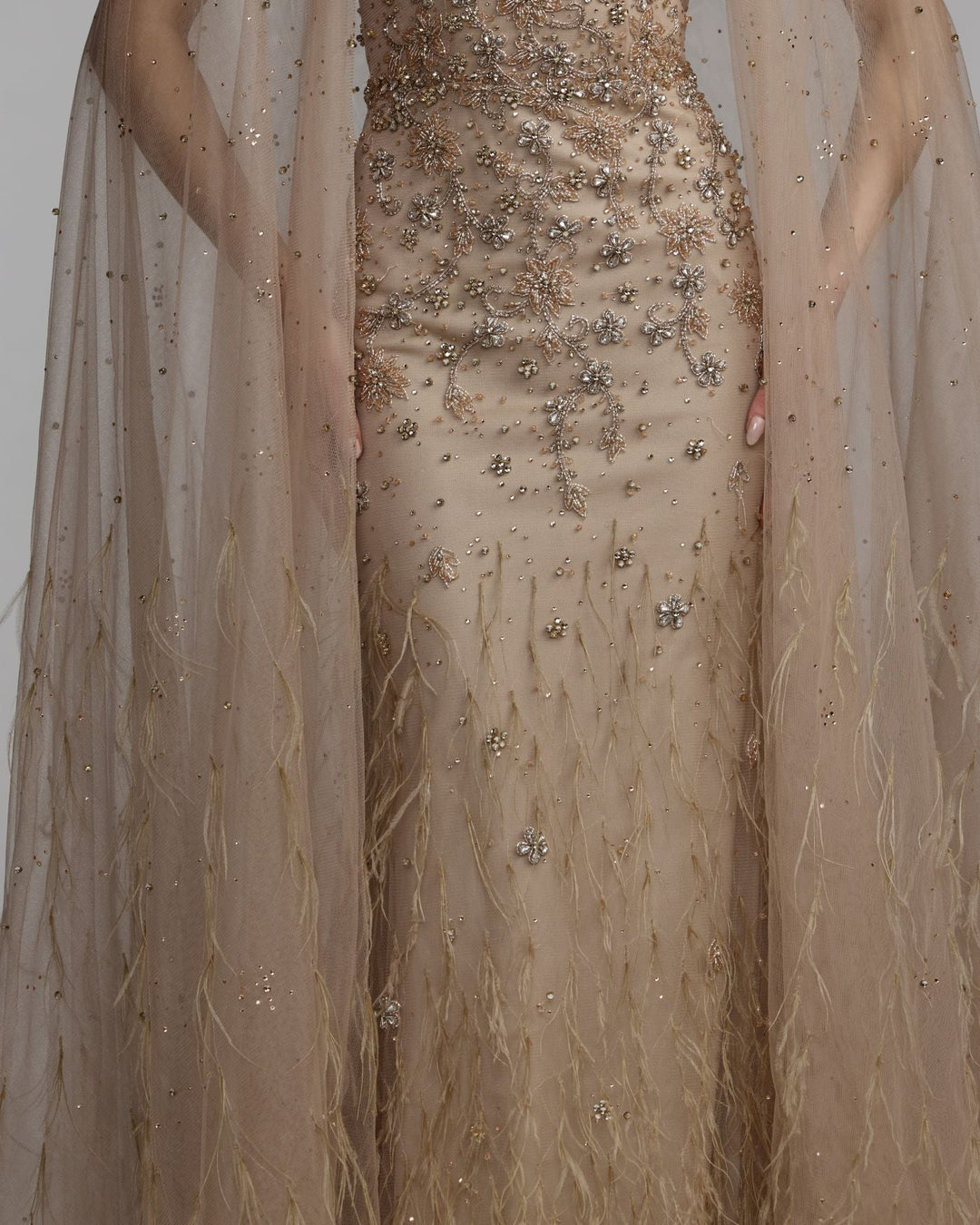 Mac Duggal 77104 Crystal Embellished Cape Gown with Feathers