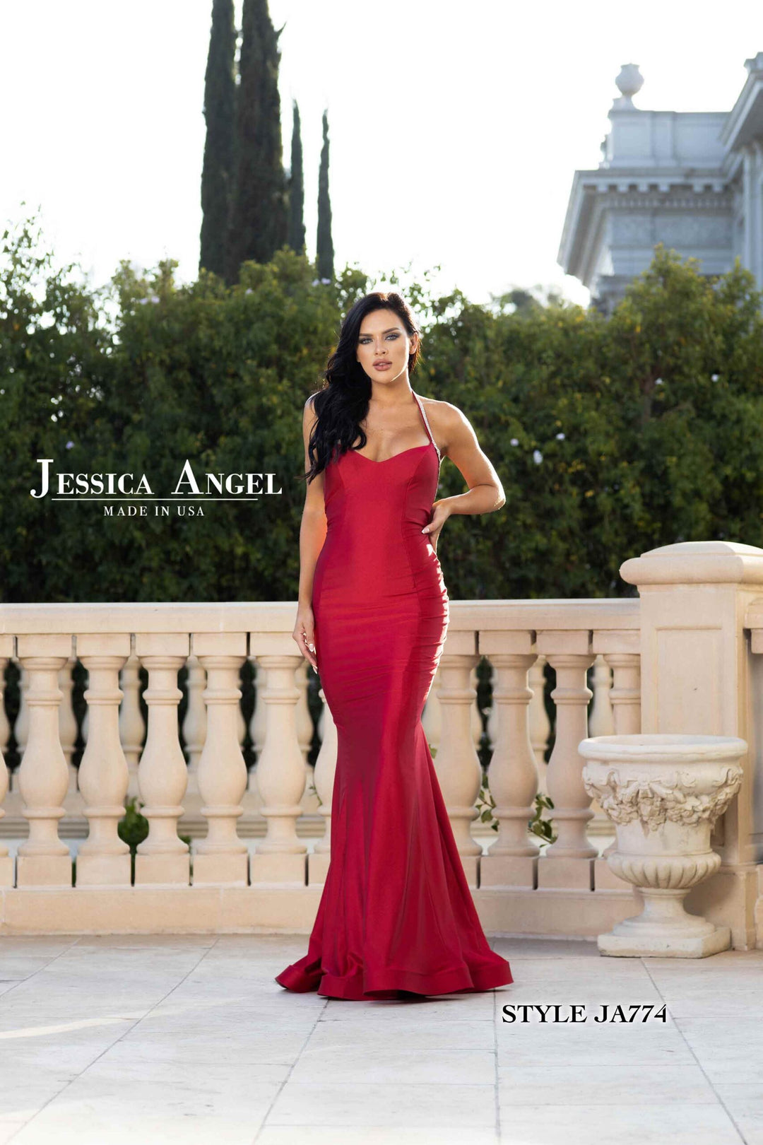 Jessica Angel 774 lace up back jersey mermaid gown front view
