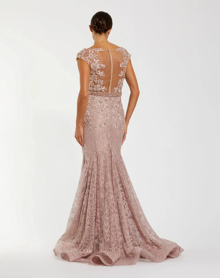 Mac Duggal 79268 High Neck Shoulder Flower Detail Mermaid Gown
