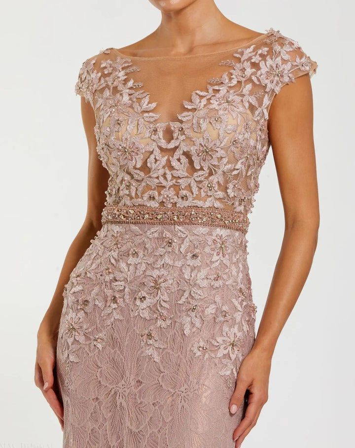 Mac Duggal 79268 High Neck Shoulder Flower Detail Mermaid Gown