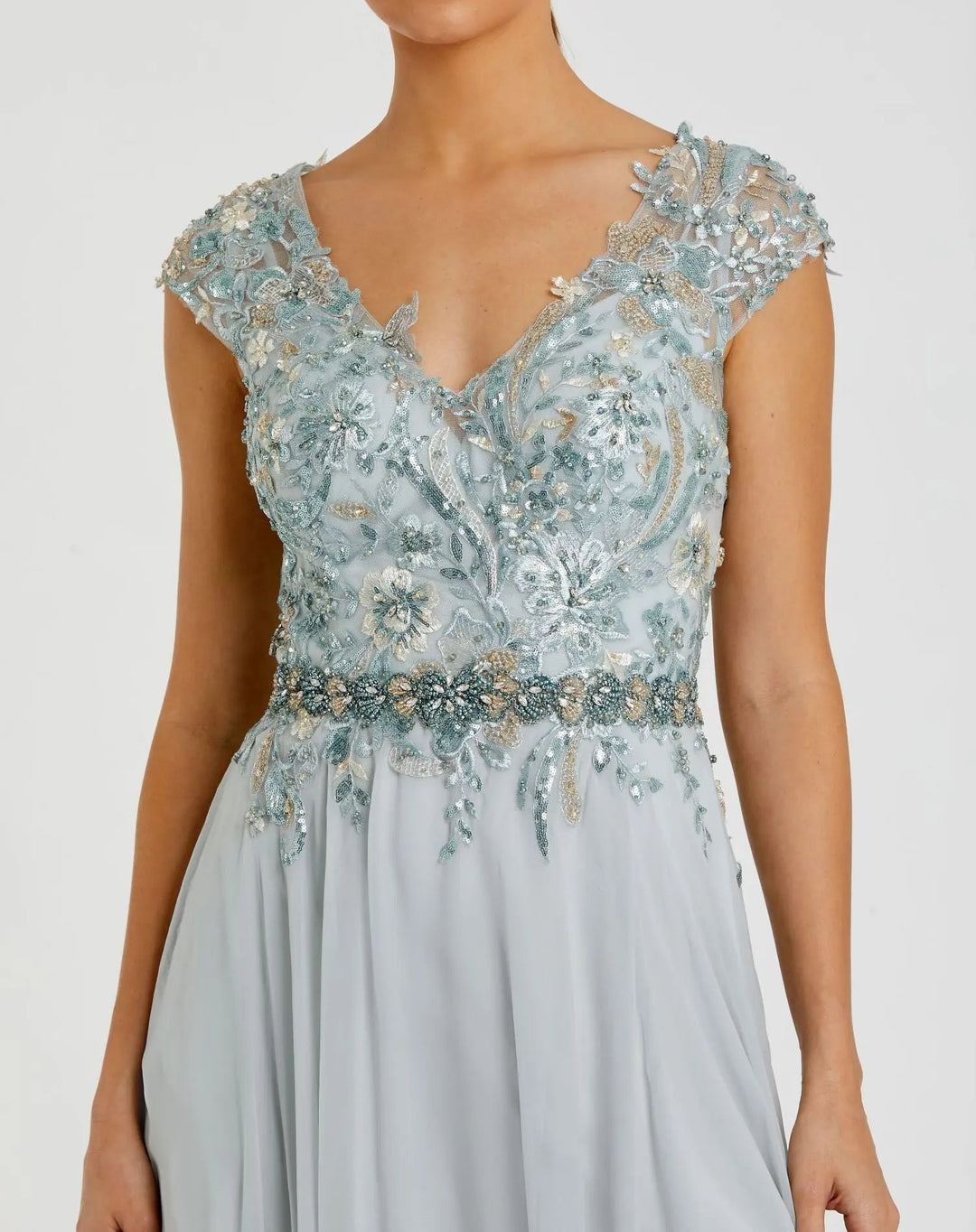 Mac Duggal 79365 Embellished Chiffon Cap Sleeve A-Line Gown