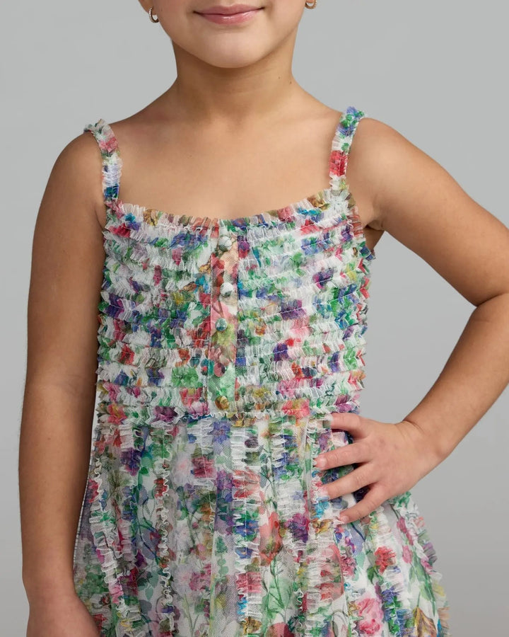 Mac Duggal 8068 Girls Multicolor Floral Print Ruffle Mini Dress