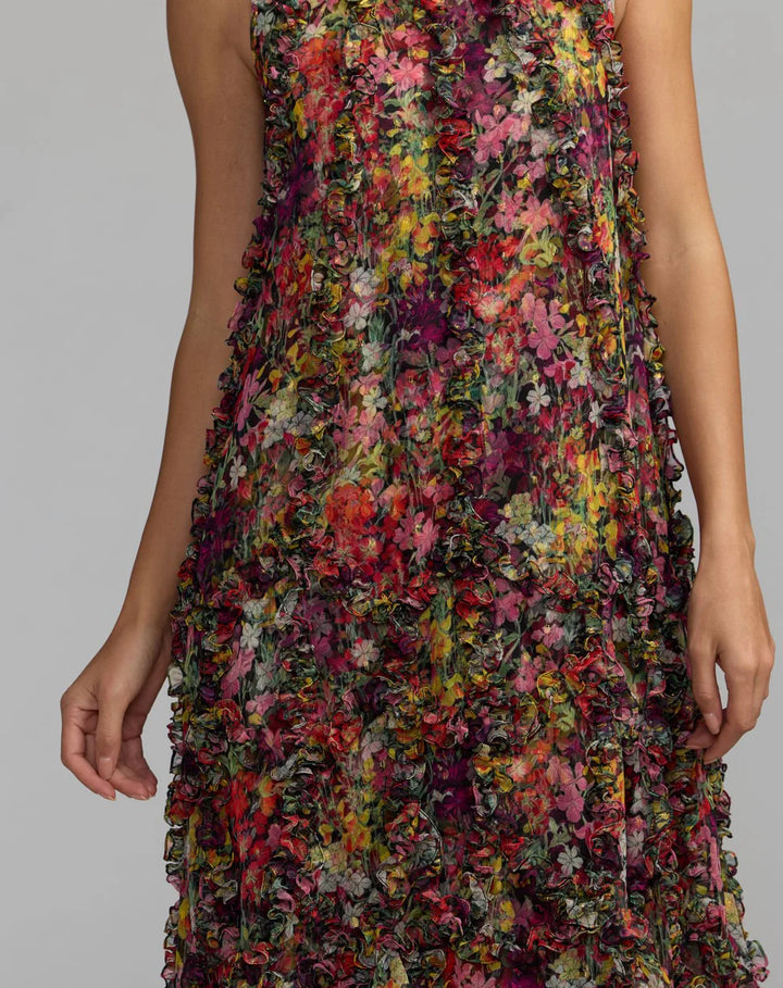 Mac Duggal 8103 Sleeveless Floral Micro Ruffle Trapeze Midi Dress