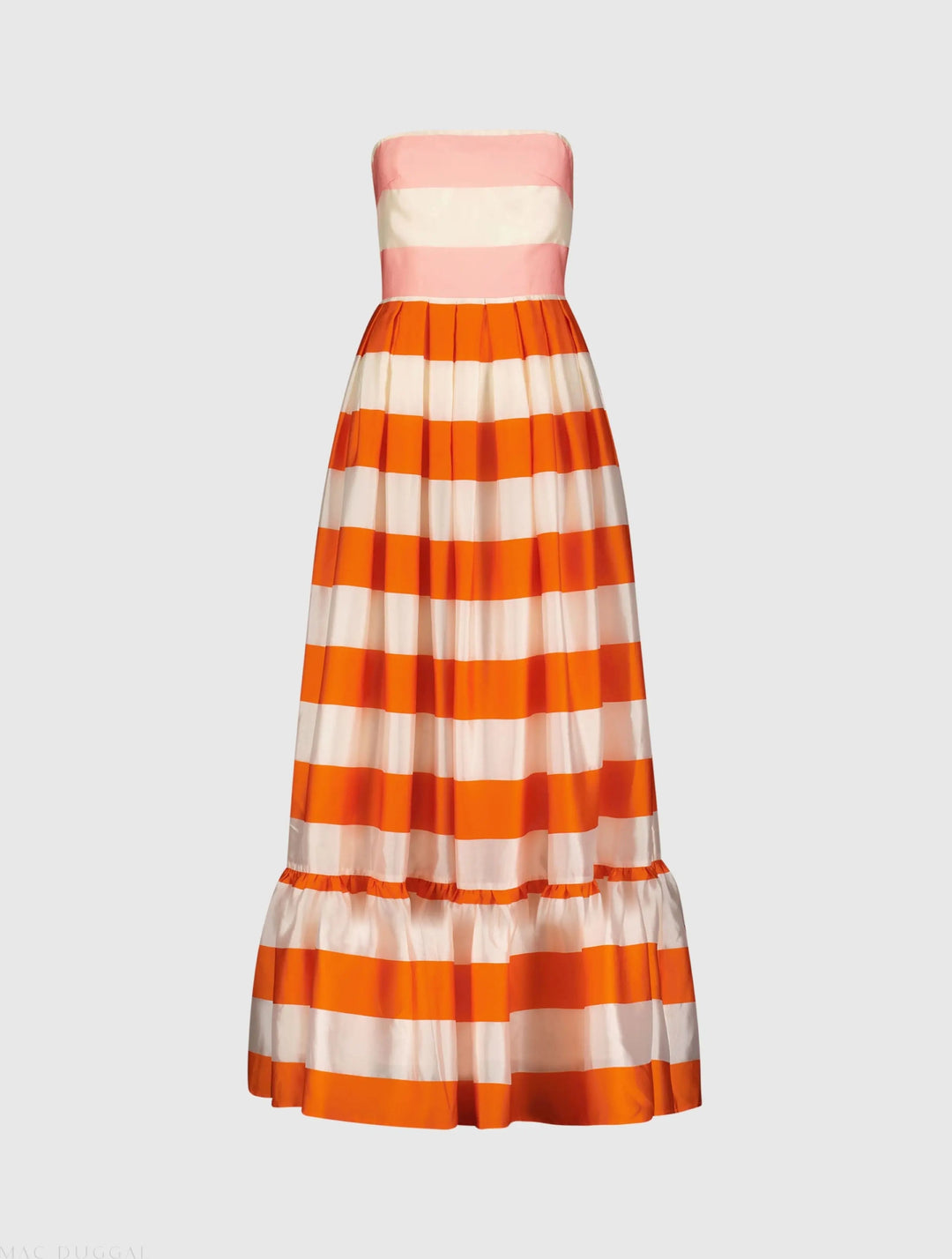 Mac Duggal 81053 Striped Organza Strapless Ruffle Maxi Dress