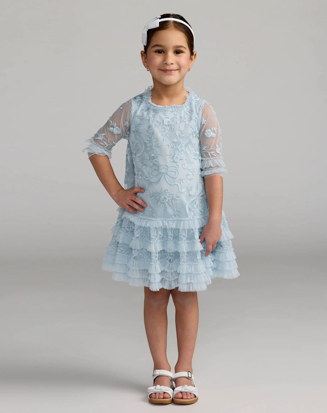Mac Duggal 8182 Girls Blue Micro Ruffle Embroidered Mini Dress