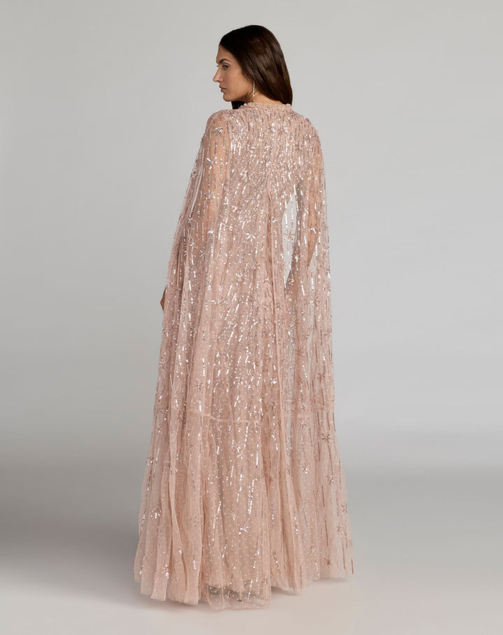 Mac Duggal 8415 Pink Embellished High Neck Gown With Cape Sleeves