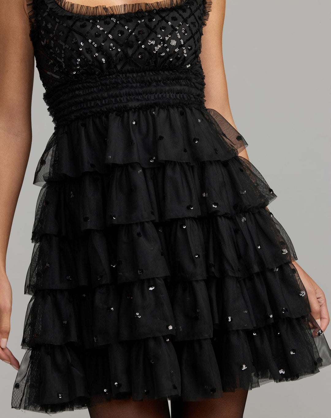 Mac Duggal 8417 Sleeveless Sequin Tiered Ruffle Mini Dress