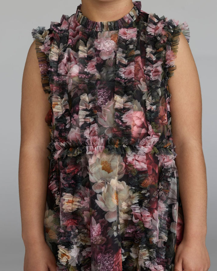 Mac Duggal 8504 Girls Black Floral High Neck Ruffle Dress