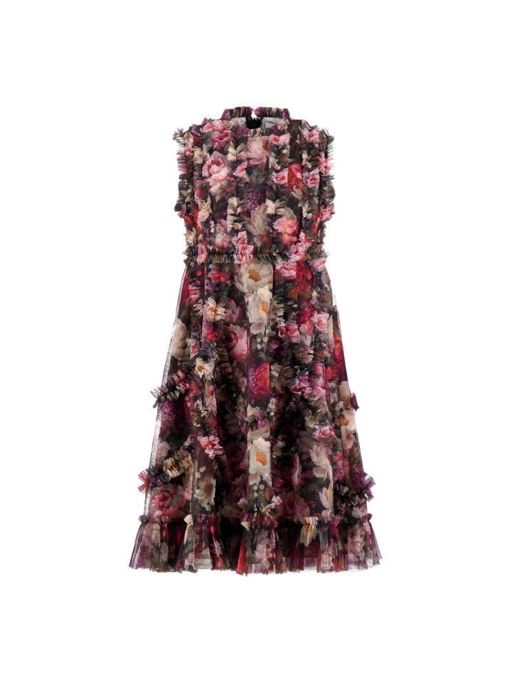 Mac Duggal 8504 Girls Black Floral High Neck Ruffle Dress