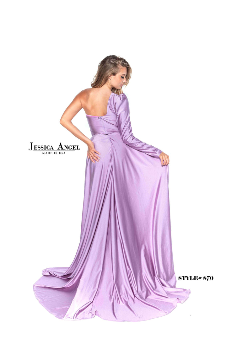 Jessica Angel 870 draped jersey gown with embellished sleeve alternate view 2