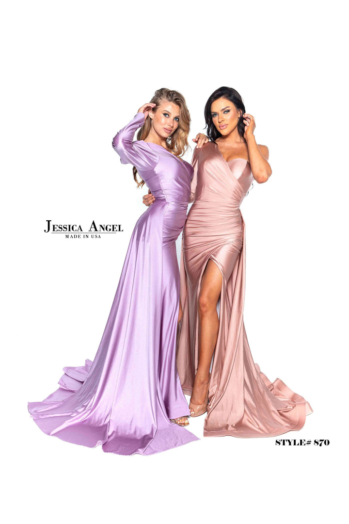 Jessica Angel 870 draped jersey gown with embellished sleeve alternate view 3