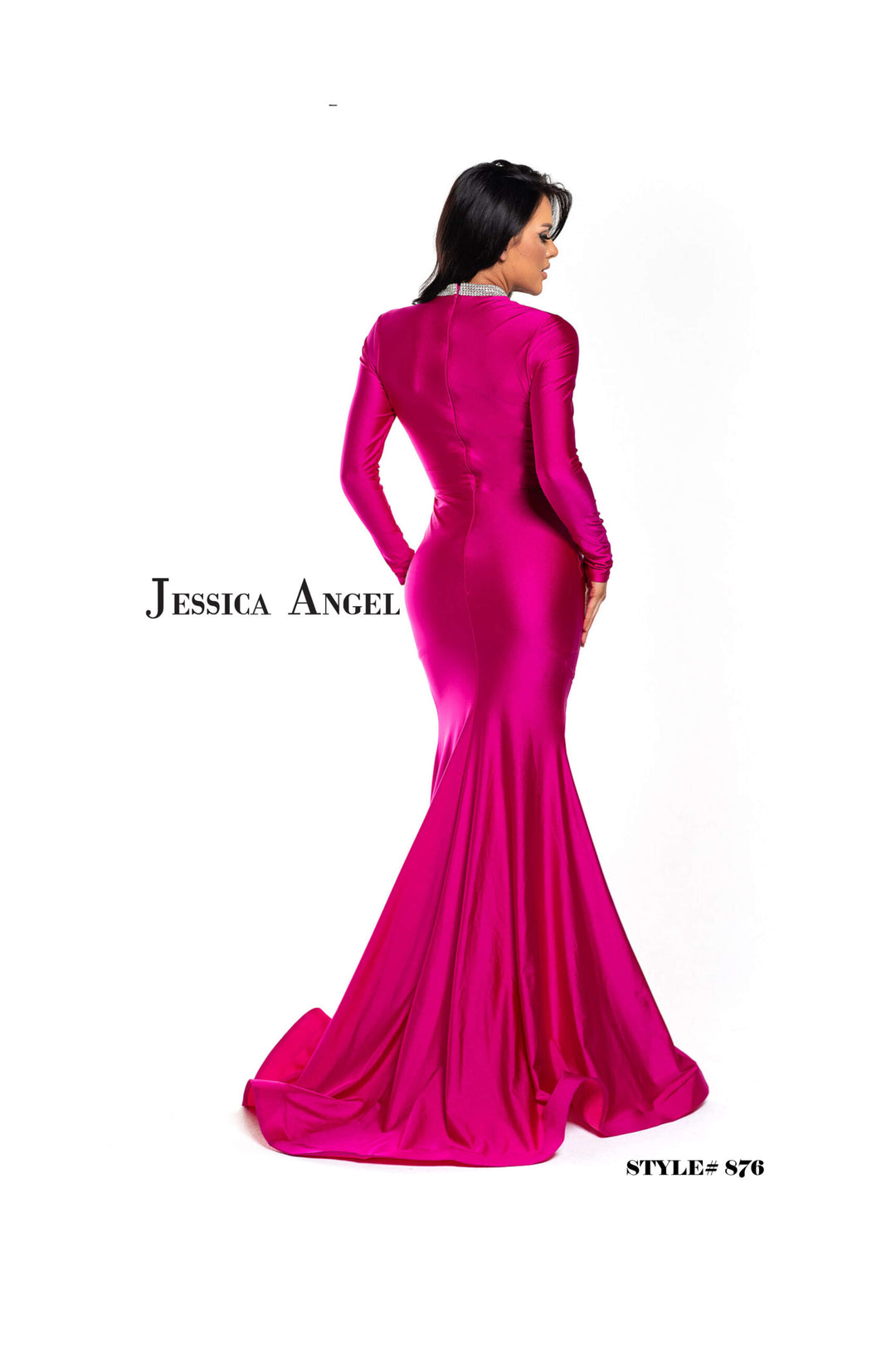 Jessica Angel 876 long sleeve jersey dress with overskirt train back view