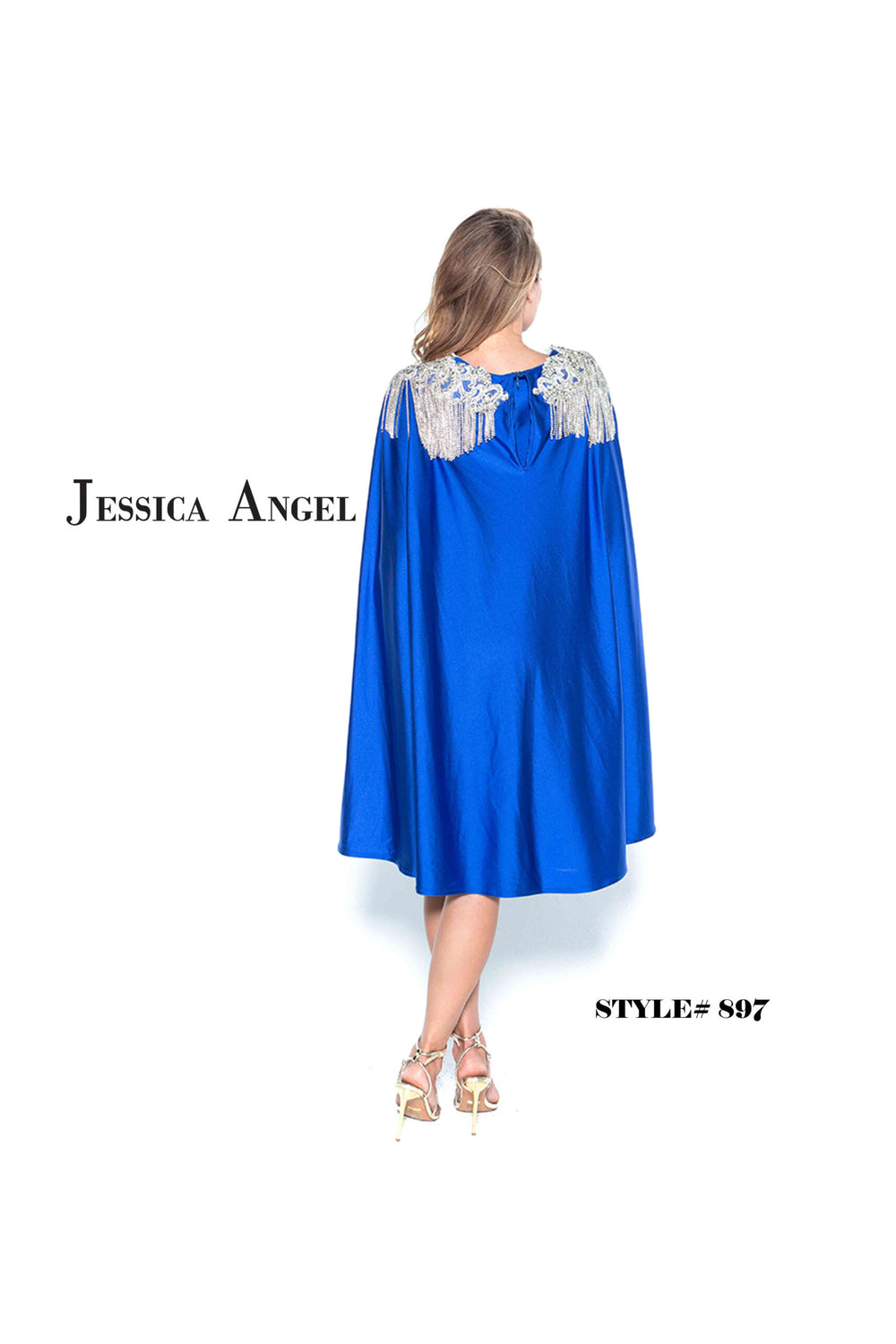 Jessica Angel 897 short V-neck dress with embellished cape back view