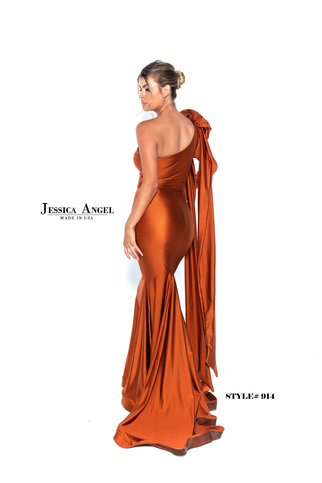 Jessica Angel 914 One Shoulder Sculpted Bow Jersey Mermaid Gown view 12