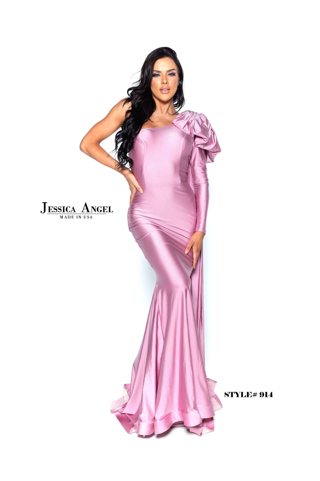 Jessica Angel 914 One Shoulder Sculpted Bow Jersey Mermaid Gown view 9