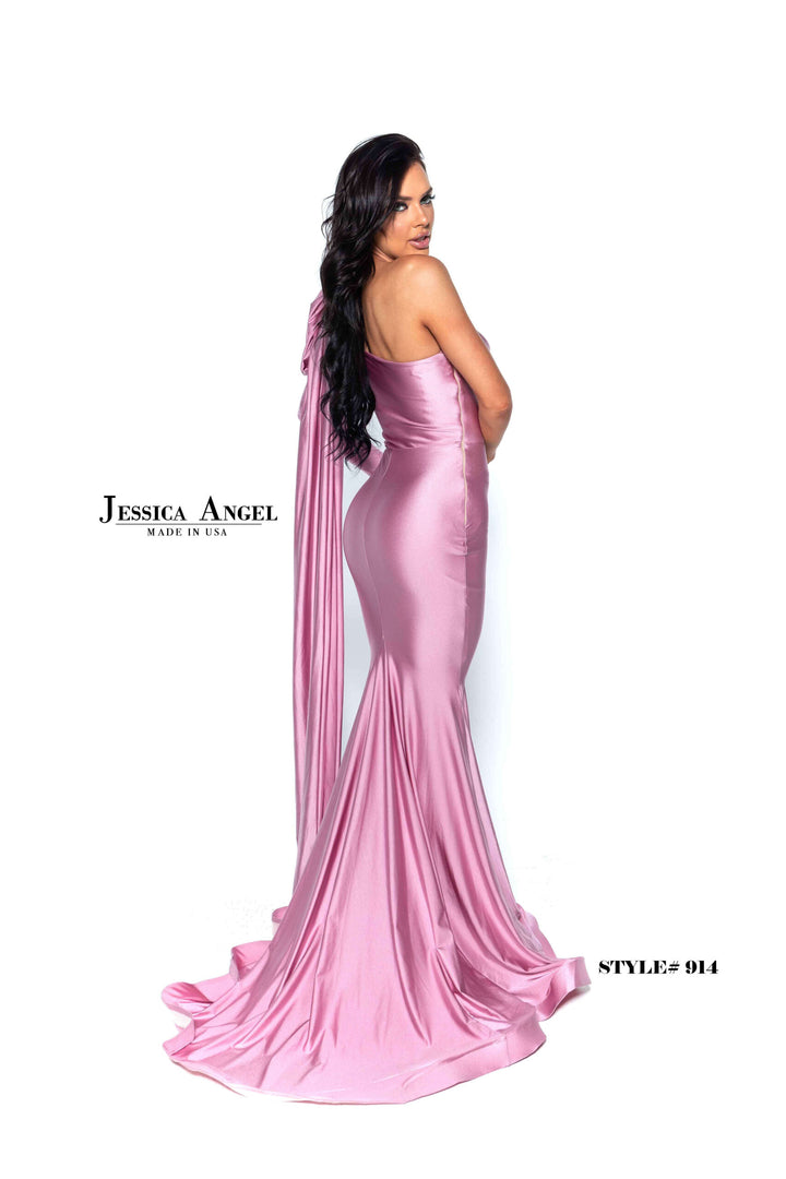 Jessica Angel 914 One Shoulder Sculpted Bow Jersey Mermaid Gown view 8