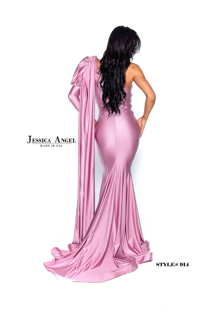 Jessica Angel 914 One Shoulder Sculpted Bow Jersey Mermaid Gown view 7