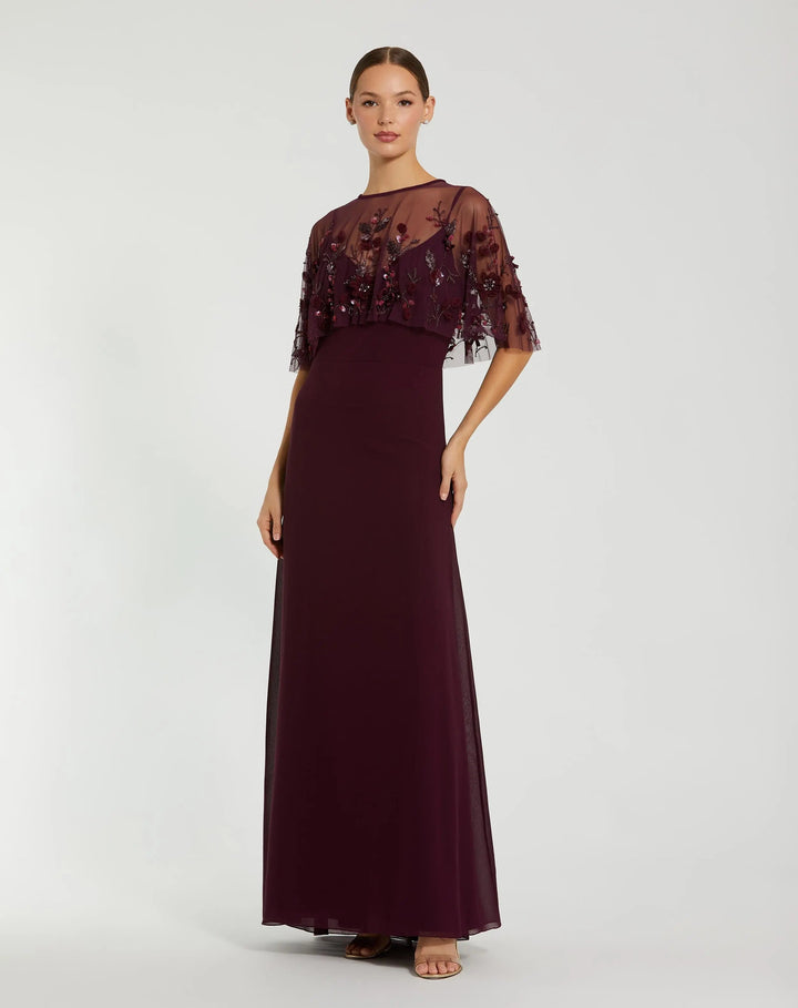 Mac Duggal 9229 Gray Sleeveless Gown With Embellished Cape
