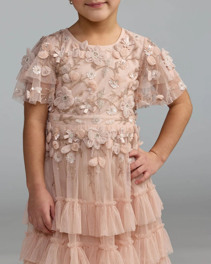 Mac Duggal 9295 Girls Pink Embellished Flutter Sleeve Ruffle Dress