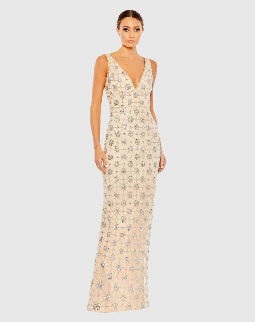 Mac Duggal 93744 Sleeveless Hand Beaded V-Neck Gown