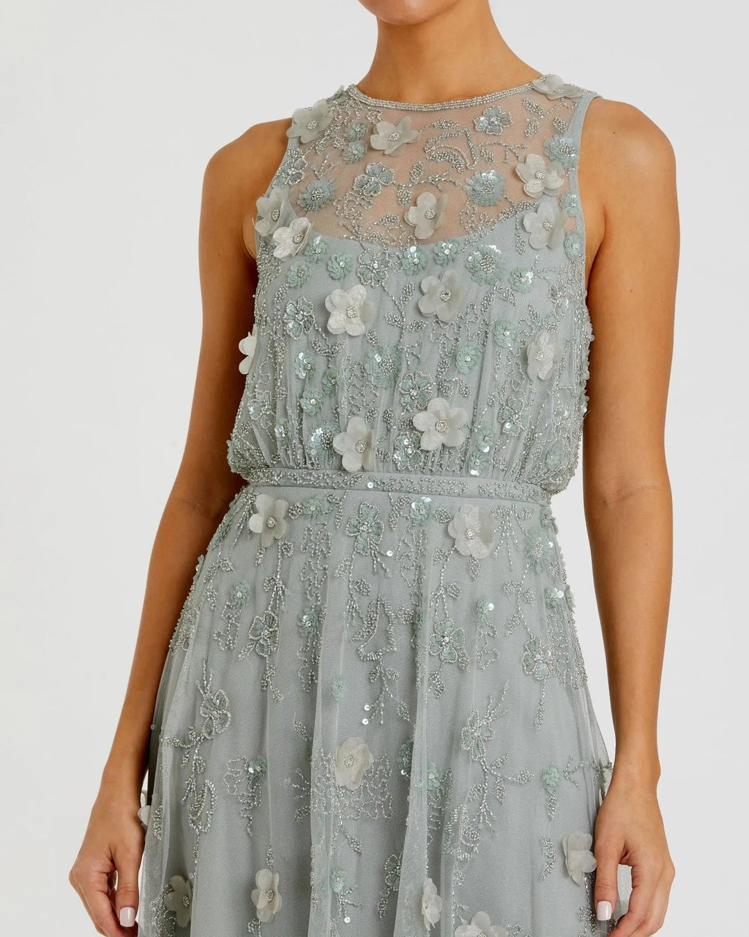 Green Floral Embellished Sleeveless Midi Dress - FOSTANI.com