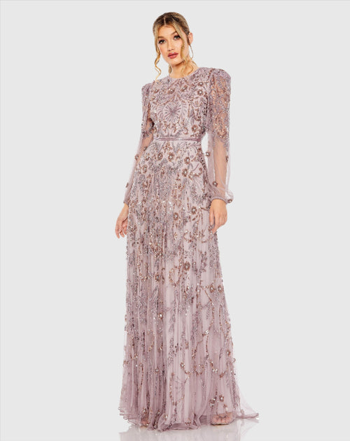Mac Duggal 93930 Puff Sleeve Embellished A Line Gown