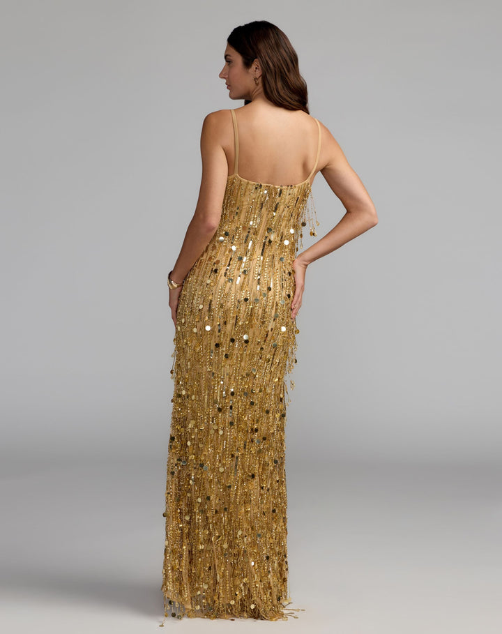 Mac Duggal 93954 Embellished Fringe Sleeveless Column Gown