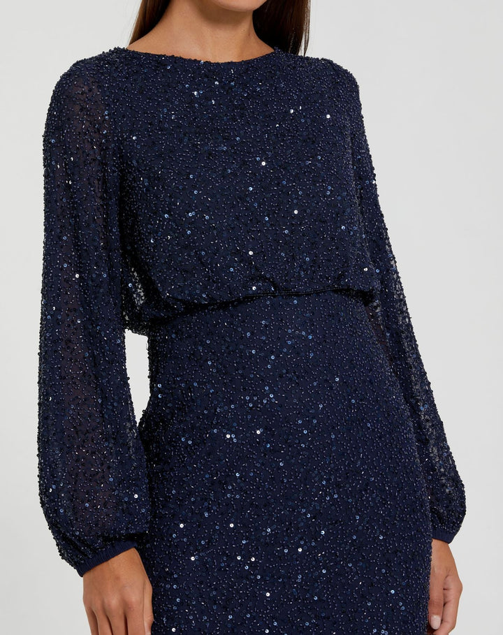 Mac Duggal 94203 Sequin Blouson Long Sleeve Gown