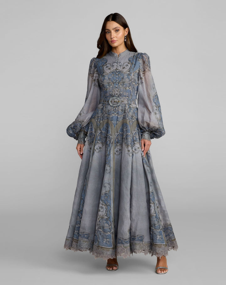 Mac Duggal 94358 Bishop Sleeve Printed Cotton A-Line Dress