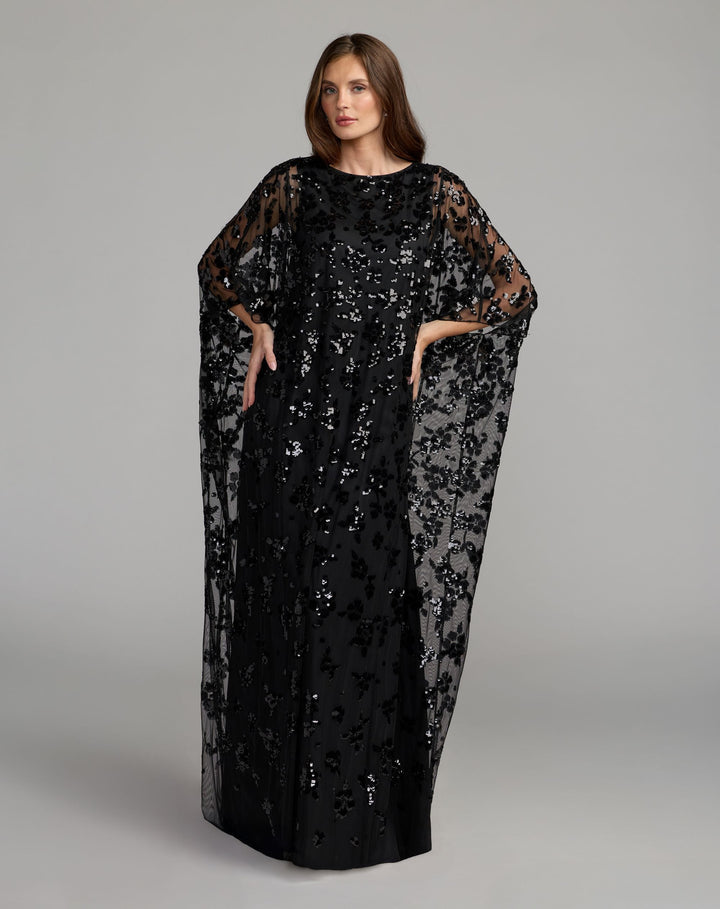Mac Duggal 9441 Sequin Floral Kaftan Gown Dress