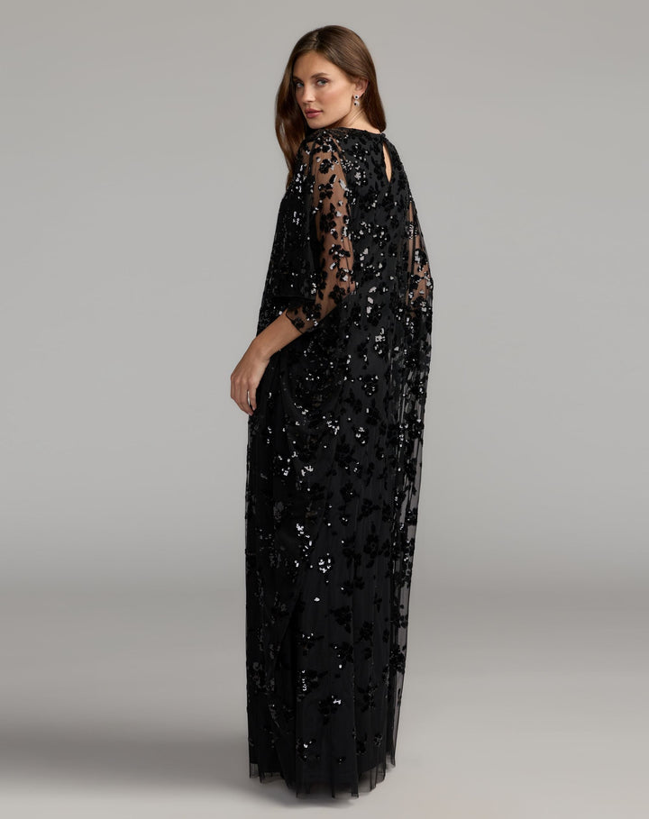 Mac Duggal 9441 Sequin Floral Kaftan Gown Dress
