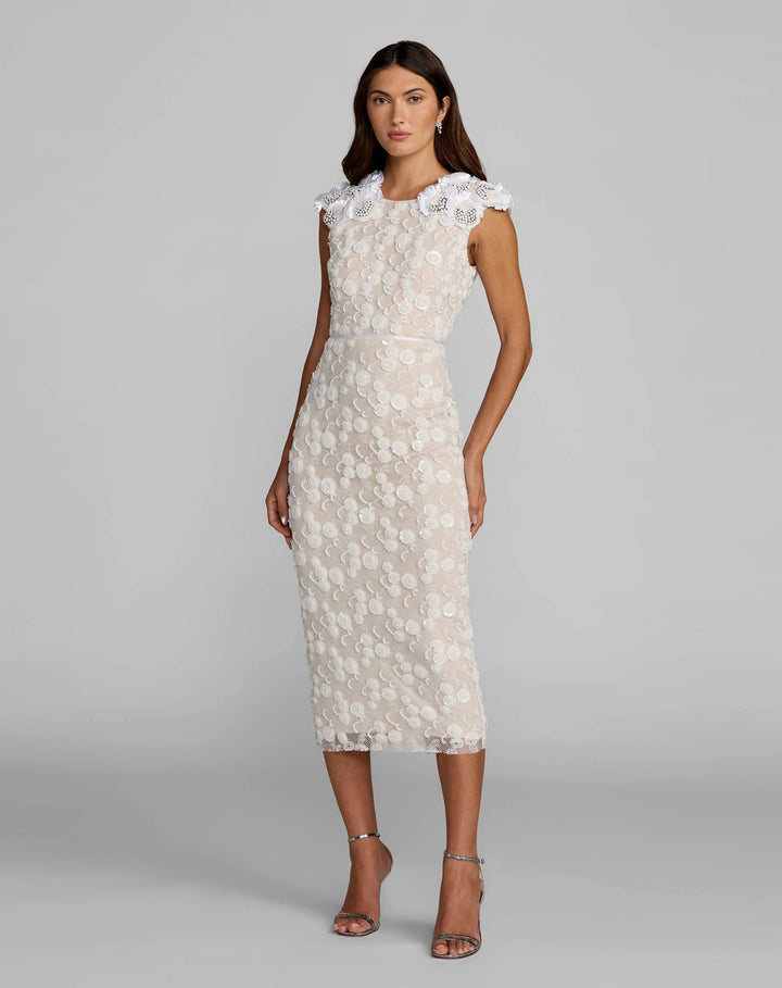 Mac Duggal 9446 Lace Midi Dress With 3D Floral Appliqués