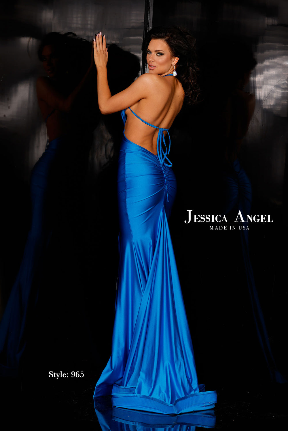 Jessica Angel 965 halter cutout jersey gown with slit back view