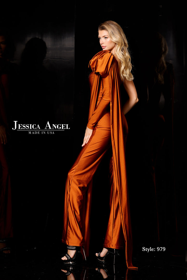 Jessica Angel 979 one shoulder jersey jumpsuit with drape back view