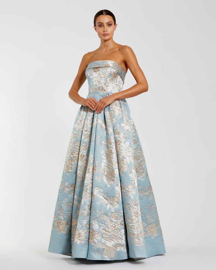 Mac Duggal 21144 Floral Brocade Pleated Ballgown