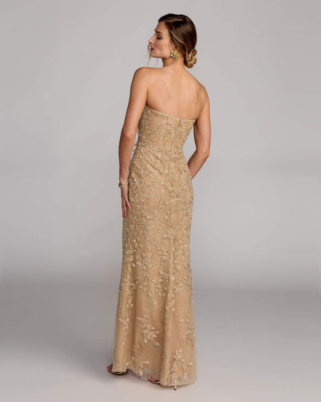 Mac Duggal 9921200P Petite Strapless Embellished Lace Gown with 3D Flower
