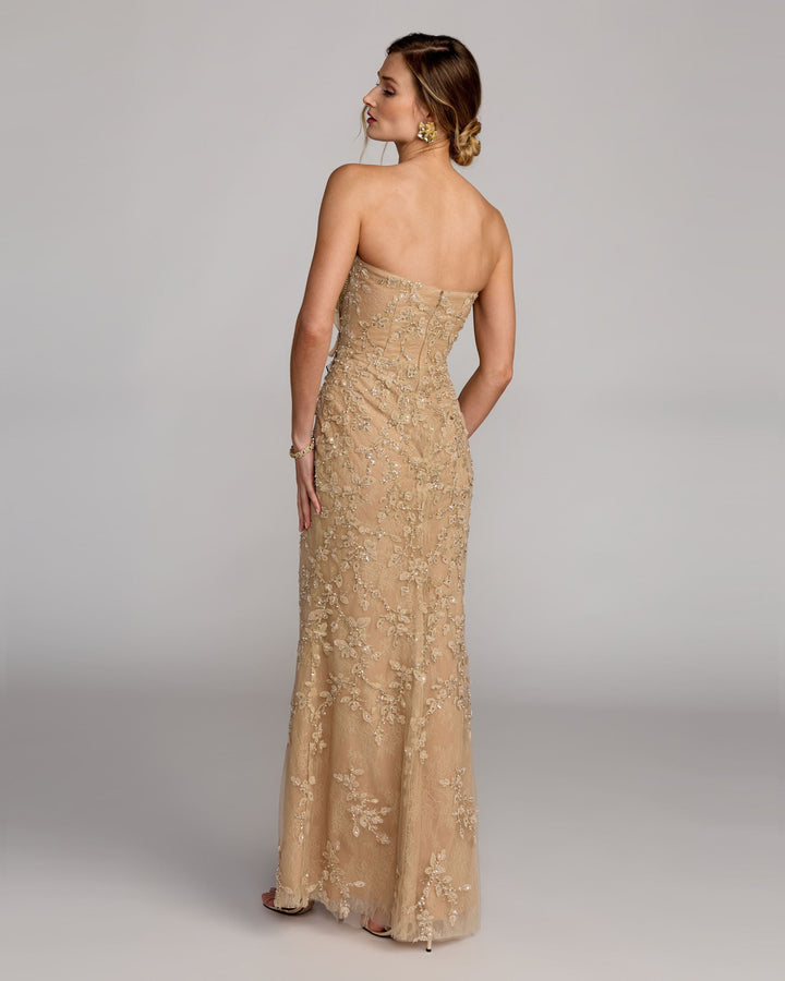 Mac Duggal 9921200P Petite Strapless Embellished Lace Gown with 3D Flower