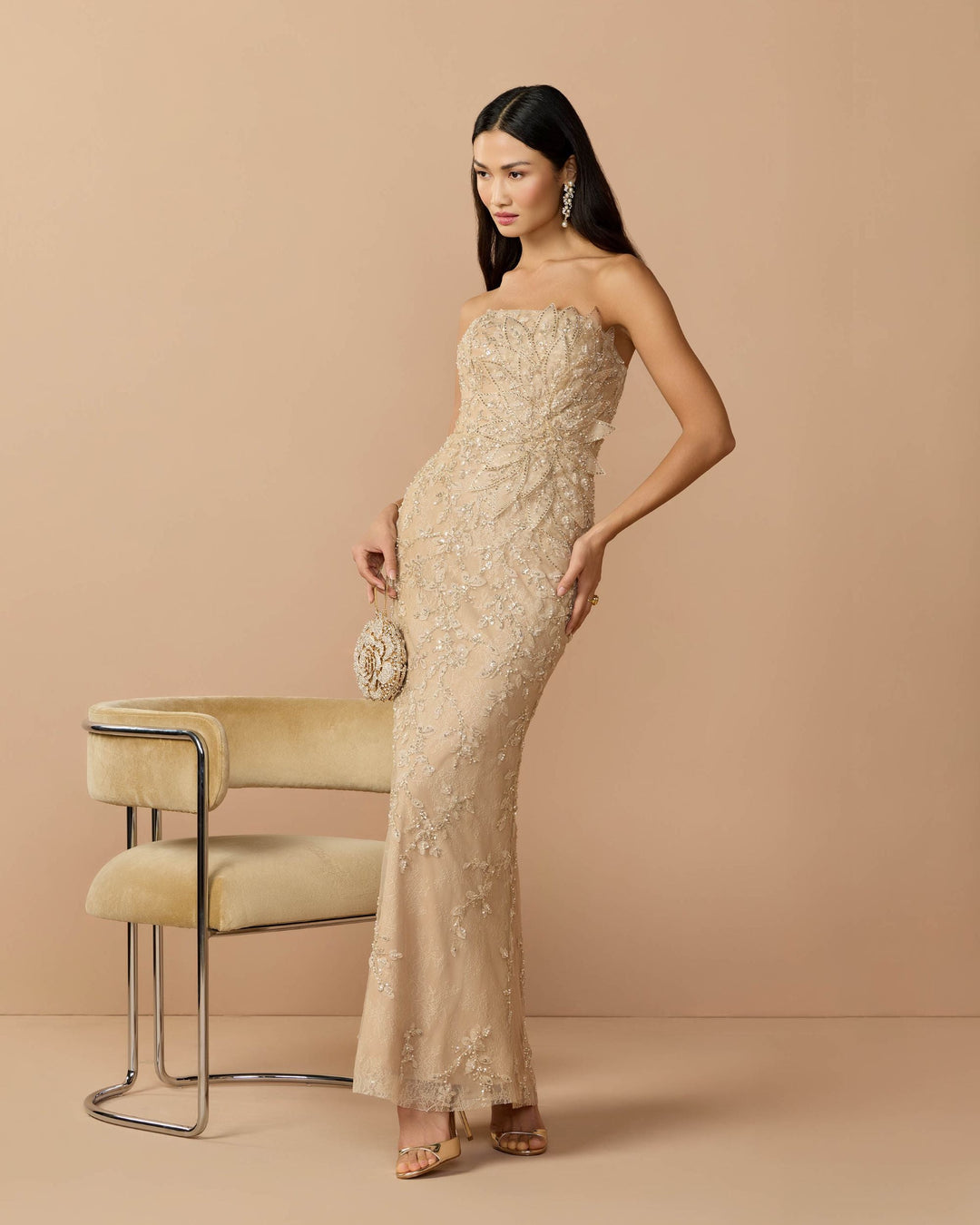 Mac Duggal 9921200P Petite Strapless Embellished Lace Gown with 3D Flower