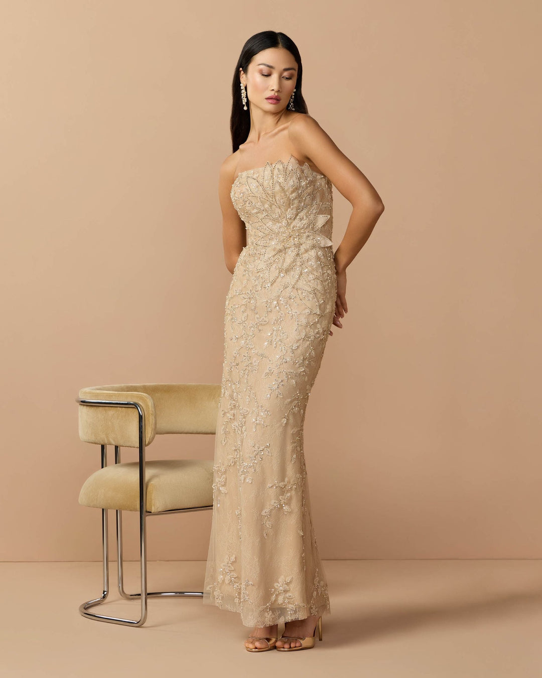 Mac Duggal 9921200P Petite Strapless Embellished Lace Gown with 3D Flower