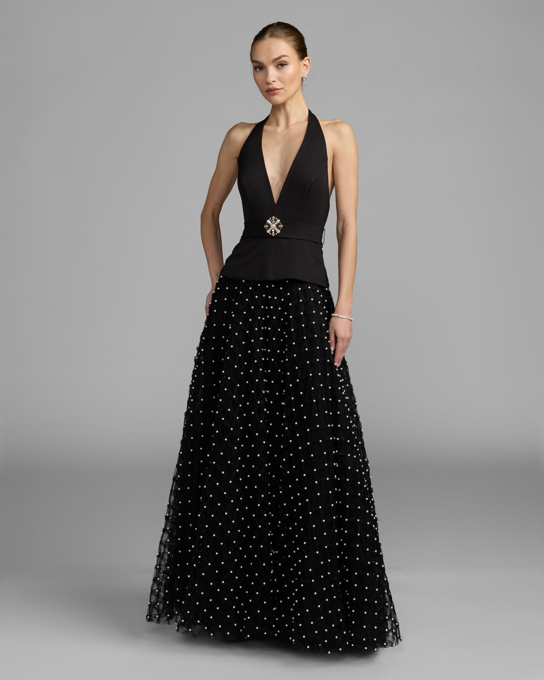 Mac Duggal 27865 Halter Pearl Embellished A-Line Gown