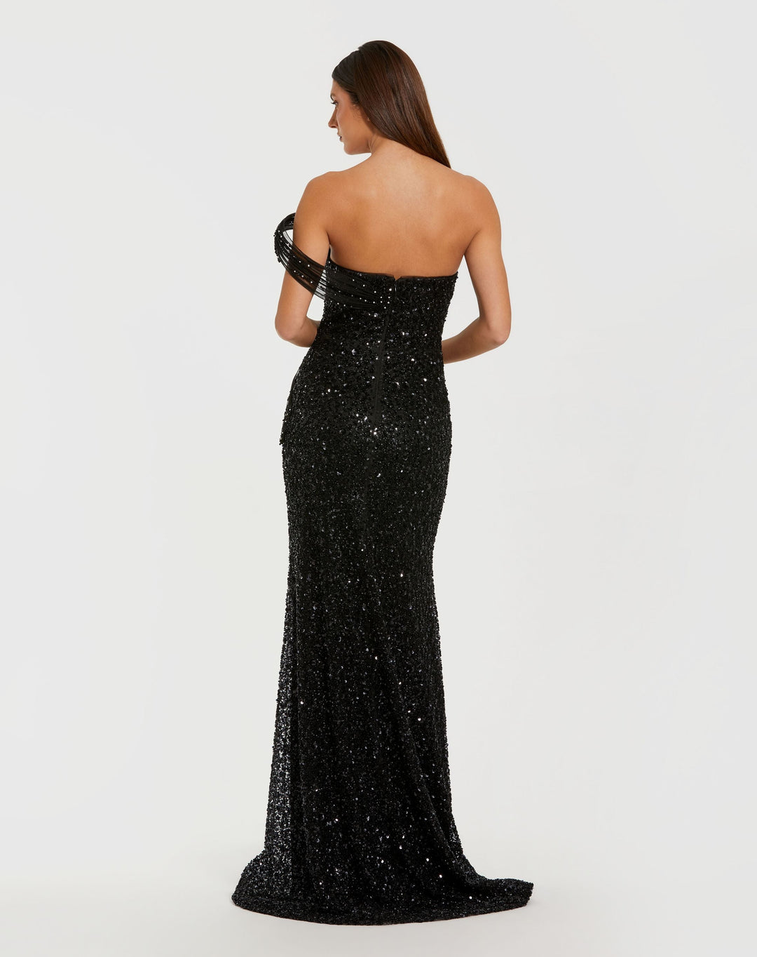Mac Duggal 9937085P Petite Embellished Strapless Gown With Sculptural Drape