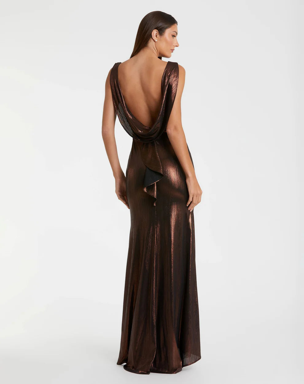 Mac Duggal 9949087P Petite Black Metallic Jersey Cowl Back Column Gown