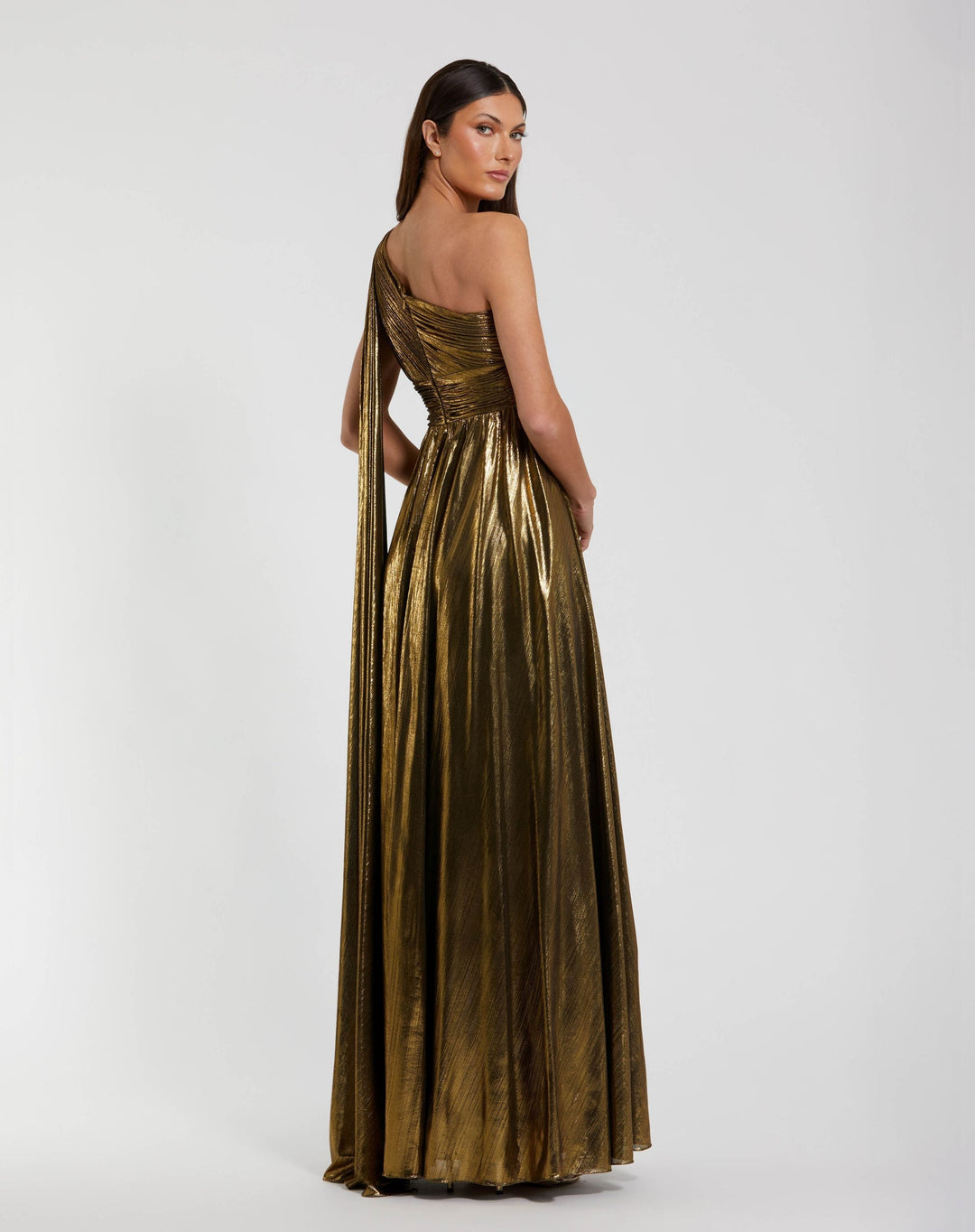 Mac Duggal 56086 Metallic One Shoulder Gown With Slit