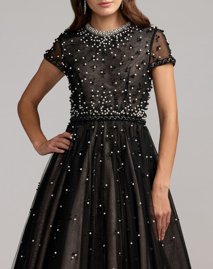 Mac Duggal 56255 Embellished Pearl Tulle Midi Dress