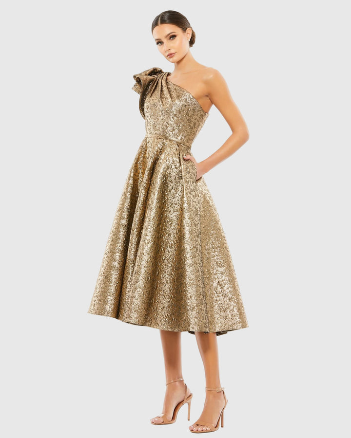 Mac Duggal 67906 One Shoulder Bow Midi Dress With Pockets