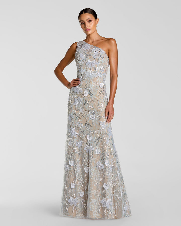 Mac Duggal 69077 One Shoulder Floral Lace Embroidered Gown