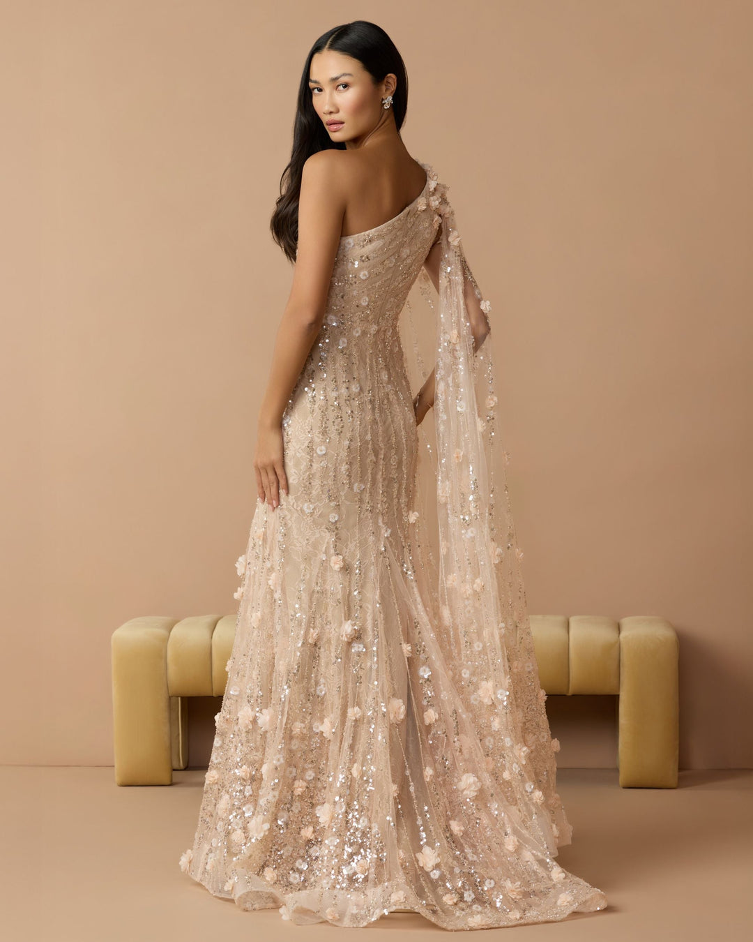 Mac Duggal 69190 One Shoulder Embellished Gown With Cape Sleeve