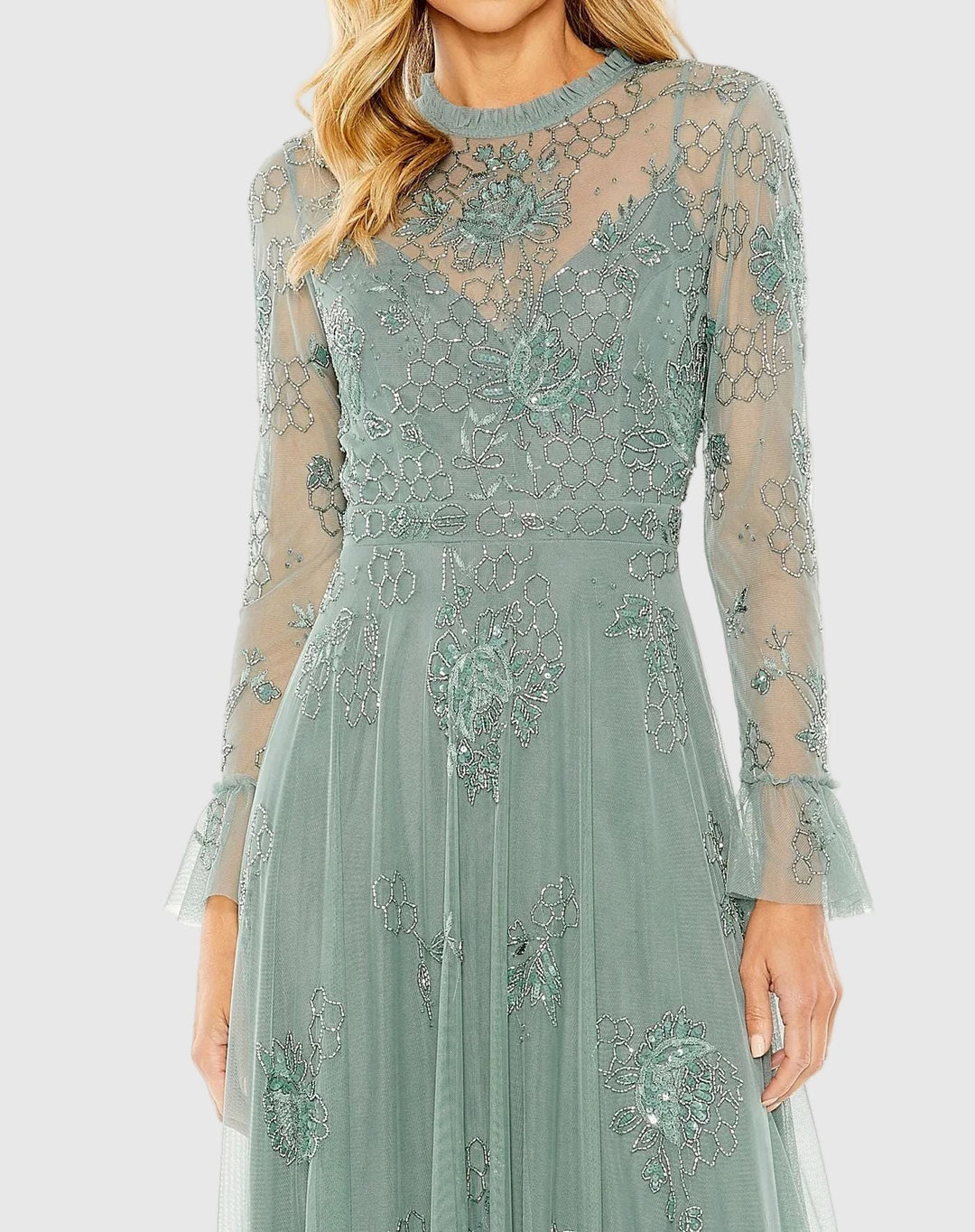 Mac Duggal 9249 Embellished Long Sleeve Ruffle Gown