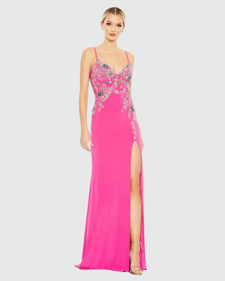 Mac Duggal A42006 Beaded Floral Cami Gown